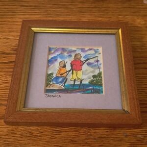 Vintage Jamaican Folk Art Watercolor Painting "Fishermen" Signed P. Henry /...